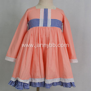 latest dress design pink long sleeve girl dress